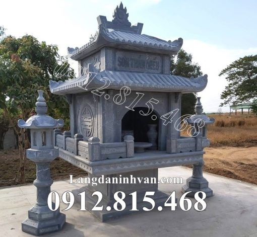 Mẫu bàn thờ thiên ngoài trời thờ sơn thần, thổ địa, quan thần linh đá xanh đẹp - Cây hương thờ thần linh