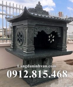 Mẫu bàn thờ thiên thờ thần linh ngoài trời đá xanh rêu 1 mái đẹp - Cây hương thờ ngoài trời