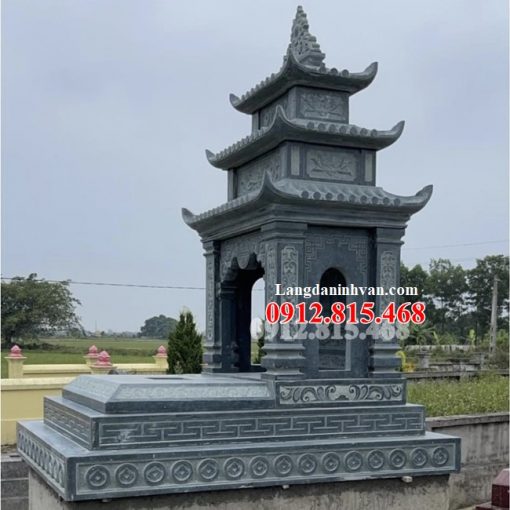 Mẫu mộ cải táng, sang đá đá xanh rêu đẹp xây tam cấp 3 mái chuẩn phong thủy bán tại Thái Bình