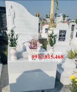 Mẫu mộ công giáo thiết kế xây tam cấp đá trắng đẹp bán tại Nam Định