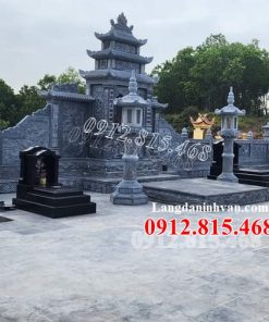 Mẫu mộ đá hoa cương, granite đen xây tam cấp đơn giản hiện đại đẹp bán tại Vĩnh Phúc