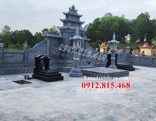 Mẫu mộ đá hoa cương, granite đen xây tam cấp đơn giản hiện đại đẹp bán tại Vĩnh Phúc