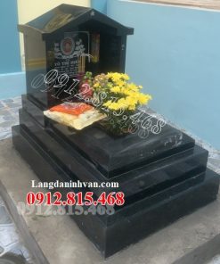 Mẫu mộ đá hoa cương, mộ đá granite đen liền khối đơn giản đẹp bán tại Hà Tĩnh