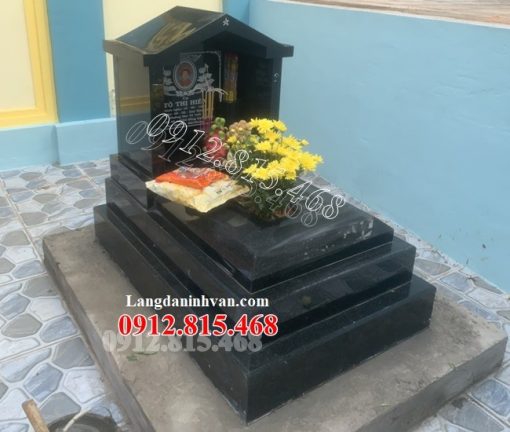 Mẫu mộ đá hoa cương, mộ đá granite đen liền khối đơn giản đẹp bán tại Hà Tĩnh