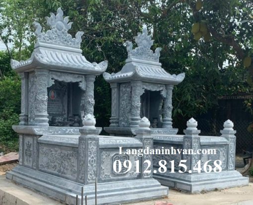 Mẫu mộ đôi, chụp mộ đôi đá khối thiết kế 1 mái đao đẹp bán tại Lâm Đồng