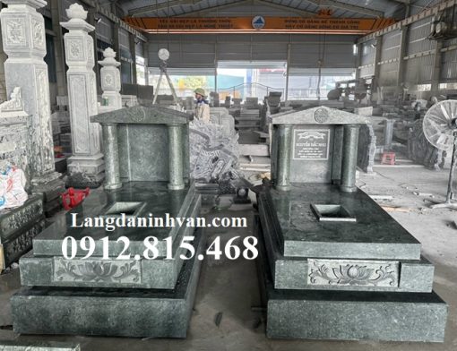 Mẫu mộ đôi, chụp mộ đôi không bốc đá granite xanh rêu 1 mái đơn giản đẹp bán toàn quốc