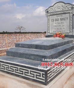 Mẫu mộ tươi, mộ hung táng, mộ chôn 1 lần, mộ nhất táng, mộ an táng 1 lần đá xanh rêu tam cấp đẹp bán tại Hà Nam