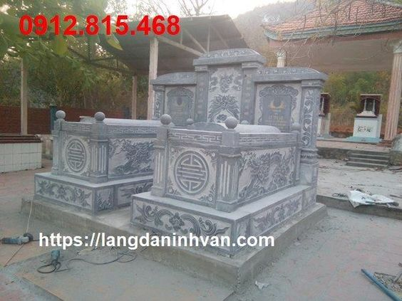 Mẫu mộ đôi đẹp hai đao đá xanh nguyên khối bán tại Hà Nội 17