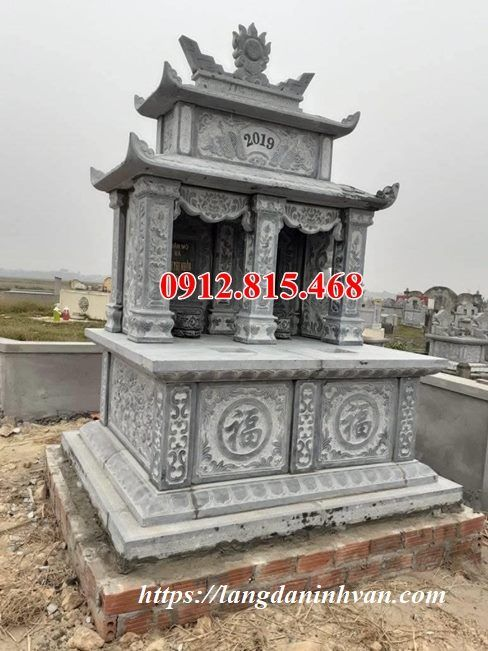 Mẫu mộ hai mái đẹp đá xanh nguyên khối bán tại Hà Nội 28
