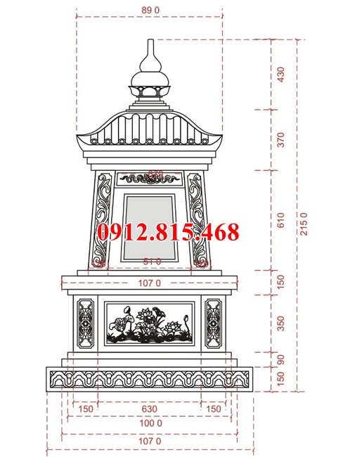 Bản vẽ thiết kế kích thước mộ tháp để tro cốt, hài cốt tại Cần Thơ