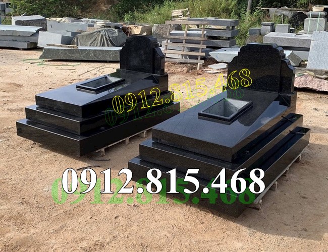 Mẫu mộ đôi đá granite thiết kế tam cấp đơn giản, hiện đại đẹp - Mộ đá hoa cương công viên nghĩa trang