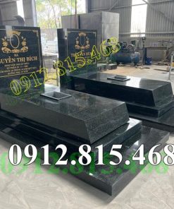 Mộ đôi đá granite kim sa thiết kế tam cấp đơn giản đẹp - Mộ đá đẹp