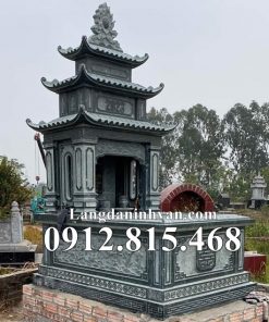 Mẫu chụp mộ ba mái để tro cốt, hài cốt gia đình đá granite xanh rêu đẹp bán toàn quốc