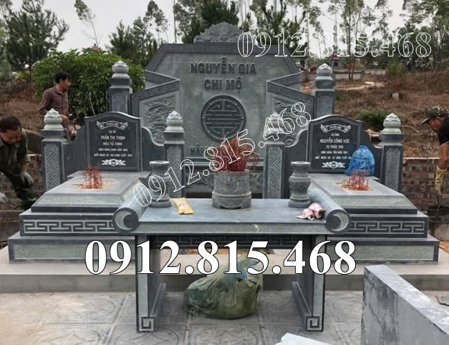 Mẫu mộ đôi đá xanh rêu đơn giản đẹp bán tại Thái Nguyên - Lăng mộ đá tại Thái Nguyên