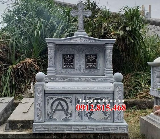 Mẫu mộ đá đôi để tro cốt đẹp bán tại Đắk Lắk 15 – Mộ đôi gia đình