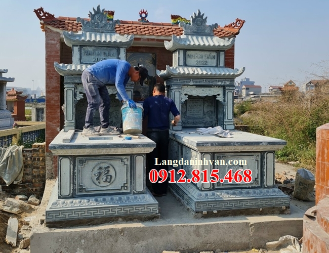 Mẫu mả đá đôi, mộ song thân, nhà mồ song thân để thờ tro cốt, hài cốt đá khối đẹp bán tại Tiền Giang