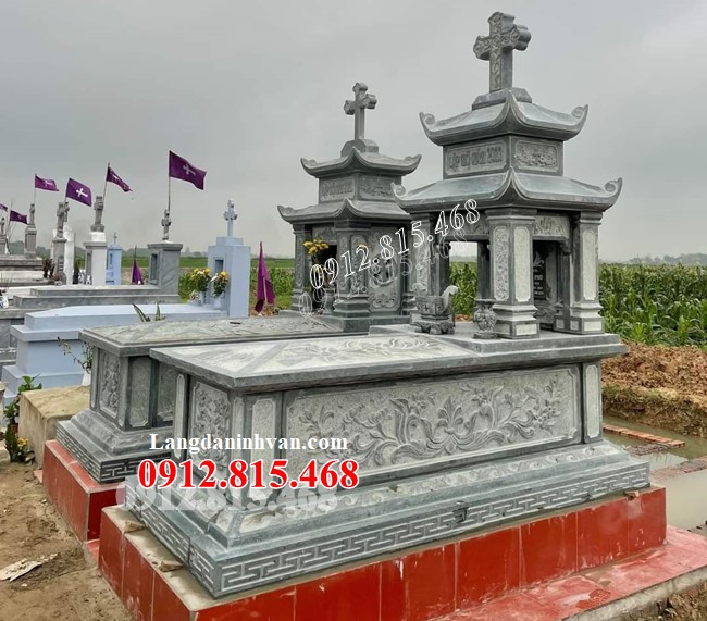 Mẫu mộ đá đôi, chụp mộ đá đôi công giáo, đạo thiên chúa đẹp bán tại Quảng Nam