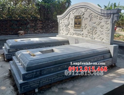 Mẫu mộ đôi, chụp mộ đôi tam cấp đá khối đơn giản đẹp bán tại Quảng Ngãi