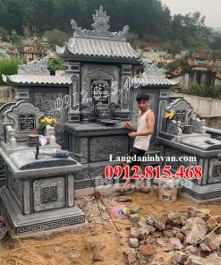 Mẫu lăng mộ đá gia đình thiết kế xây 1 mái, 1 đạo đẹp bán tại Khánh Hòa