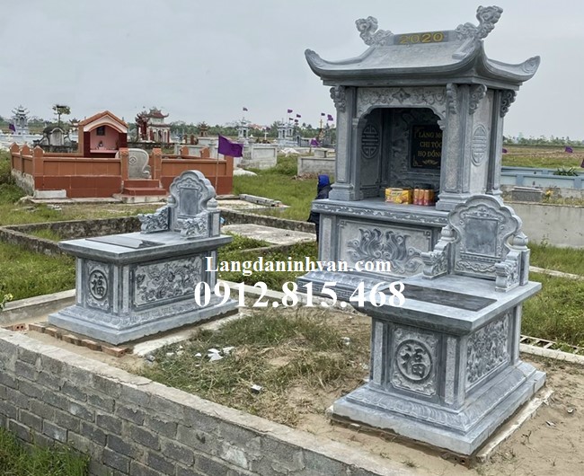 Mẫu lăng mộ đá gia đình thiết kế xây một mái đao hợp phong thủy bán tại Bắc Ninh