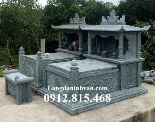 Mẫu mộ đôi, chụp mộ đôi một mái đá khối xanh rêu đẹp bán tại Quảng Trị