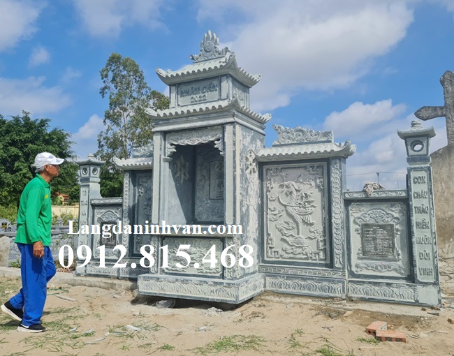 Mẫu lăng mộ đá gia đình, gia tộc, dòng họ thiết kế xây 2 mái đao chuẩn phong thủy bán tại Bắc Ninh