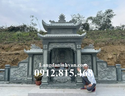 Mẫu lăng mộ gia đình, gia tộc, dòng họ thiết kế xây 2 mái đá khối xanh rêu đẹp bán tại Bà Rịa Vũng Tàu