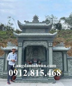 Mẫu lăng mộ gia đình, gia tộc, dòng họ thiết kế xây 2 mái đá khối xanh rêu đẹp bán tại Đồng Nai