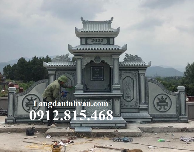 Mẫu lăng mộ gia đình, gia tộc, dòng họ thiết kế xây 2 mái đá xanh rêu đẹp bán tại Nghệ An