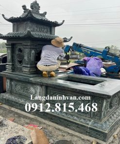 Mẫu mộ, chụp mộ hai mái hung táng, địa táng, không bốc, tươi, chôn 1 lần, an táng 1 lần, nhất táng đá khối xanh rêu đẹp bán tại Sài Gòn, Hồ Chí Minh