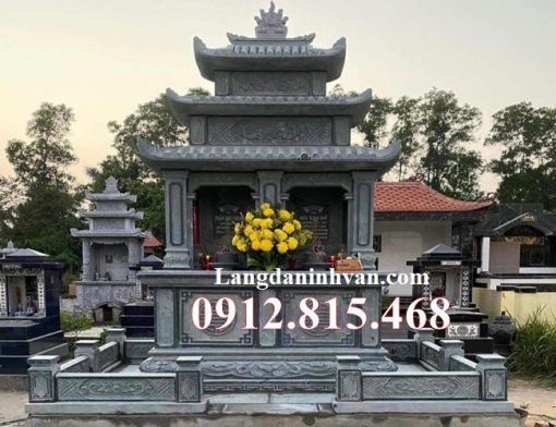 Mẫu mộ đôi, chụp mộ đôi, mộ song thân, nhà mồ xong thân thiết kế xây 3 mái che đá khối đẹp bán tại Thành Phố Hồ Chí Minh, Sài Gòn