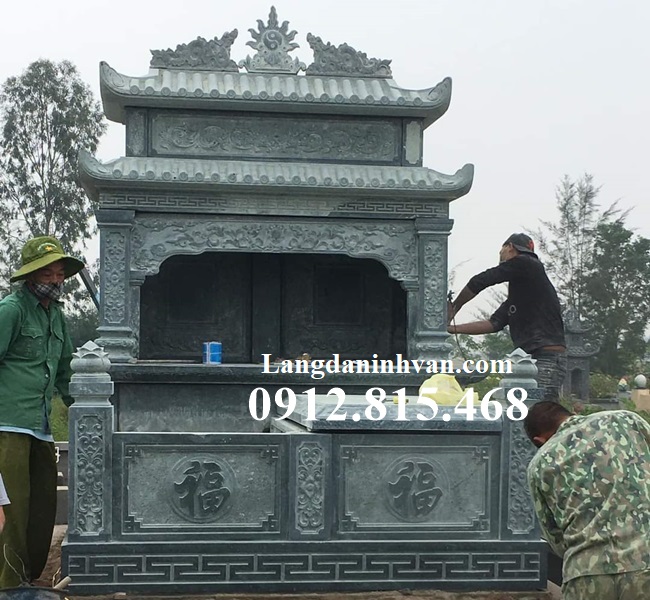 Mẫu mộ đôi, lăng mộ đôi hai mái đá xanh rêu đẹp bán tại Nam Định