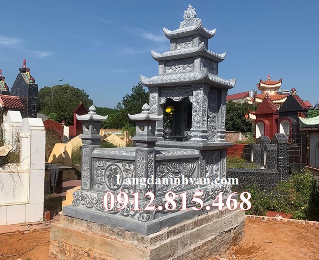 Thiết kế xây mẫu mộ, chụp mộ đá đẹp ba mái che hợp phong thủy bán tại Hà Nội