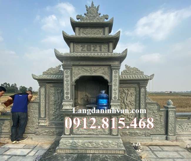Mẫu lăng mộ đá gia đình thiết kế xây 3 mái đẹp hợp phong thủy bán tại Hà Nam