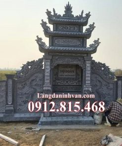 Mẫu lăng mộ đá gia đình thiết kế xây 3 mái chuẩn phong thủy bán tại Bắc Giang