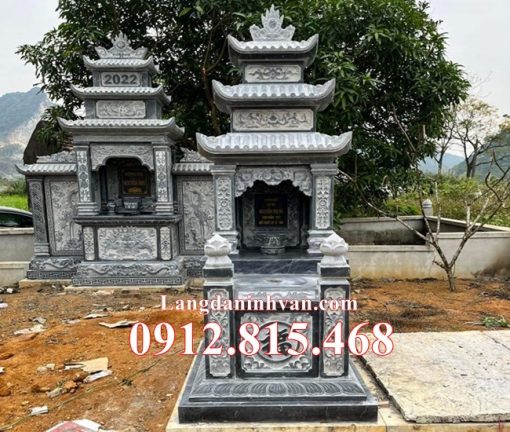Mẫu mộ đá đẹp thiết kế xây 3 mái đao chuẩn phong thủy bán tại Thái Nguyên