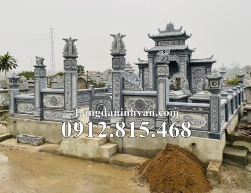 Mẫu khu lăng mộ, nghĩa trang gia đình đẹp xây bằng đá khối hợp phong thủy