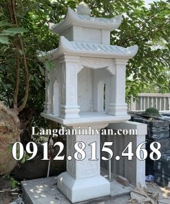 Mẫu bàn thờ thiên thờ thần linh thổ địa, quan thần linh đá trắng đẹp 2 mái che bán tại Trà Vinh