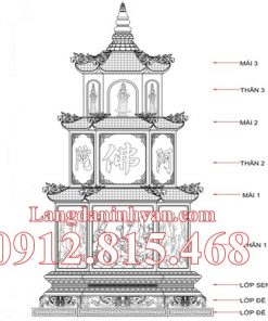 Bản vẽ thiết kế tháp, mộ tháp, tháp mộ, bảo tháp để tro cốt, hài cốt kích thước chuẩn phong thủy