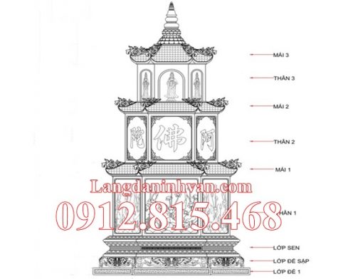 Bản vẽ thiết kế tháp, mộ tháp, tháp mộ, bảo tháp để tro cốt, hài cốt kích thước chuẩn phong thủy