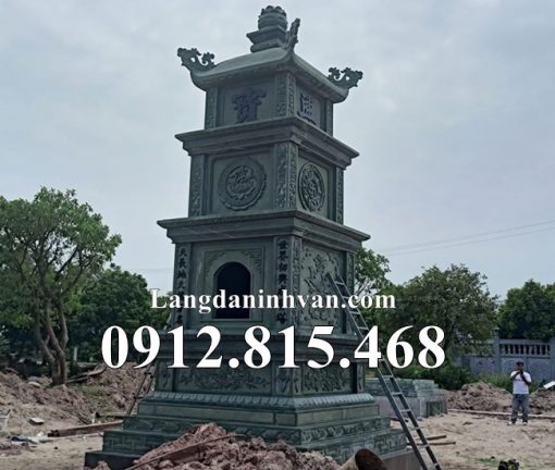 Xây mẫu mộ tháp phật giáo để tro cốt, hài cốt đá khối xanh rêu đẹp nhất bán tại Tây Ninh