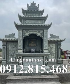 Mẫu lăng mộ gia đình, gia tộc, dòng họ thiết kế xây ba mái đao đá xanh rêu đẹp chuẩn phong thủy bán tại Cao Bằng