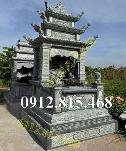 Mẫu mộ đá xanh rêu 3 mái đẹp bán tại Hà Nội - Mộ đá tại Hà Nội