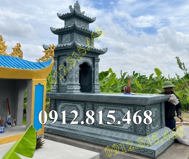 Mẫu mộ đá xanh rêu 3 mái đẹp bán tại Hải Phòng, Hải Dương - Chụp mộ đá đẹp tại Hải Phòng