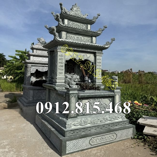 Mẫu mộ đá xanh rêu 3 mái đẹp bán tại Quảng Ninh - Mộ đá đẹp tại Quảng Ninh