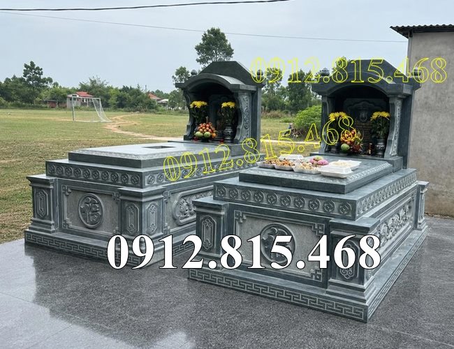 Mẫu mộ đá xanh rêu có mái che đơn giản đẹp bán tại Quảng Ninh - Lăng mộ đá bán tại Quảng Ninh