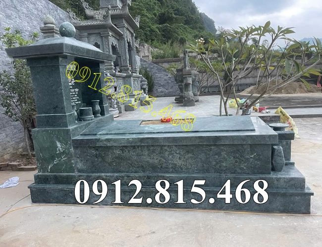 Mẫu mộ đá xanh rêu đẹp thiết kế 1 mái đơn giản bán tại Bắc Ninh, Bắc Giang - Chụp mộ đá đẹp tại Bắc Ninh