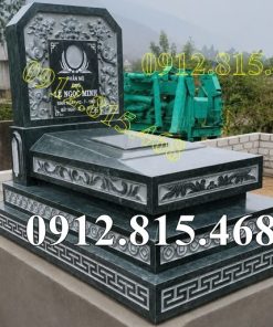Mẫu mộ tam cấp đá xanh rêu đẹp bán tại Quảng Ninh - Chụp mộ đá tại Quảng Ninh